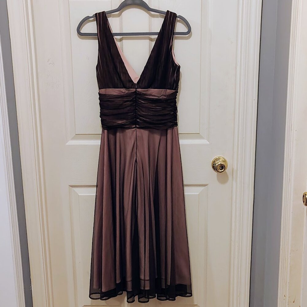 Vtg NWOT Women's Size 8 Brown Pink Lace Dress Formal Midi Positive Attitude - Picture 6 of 8